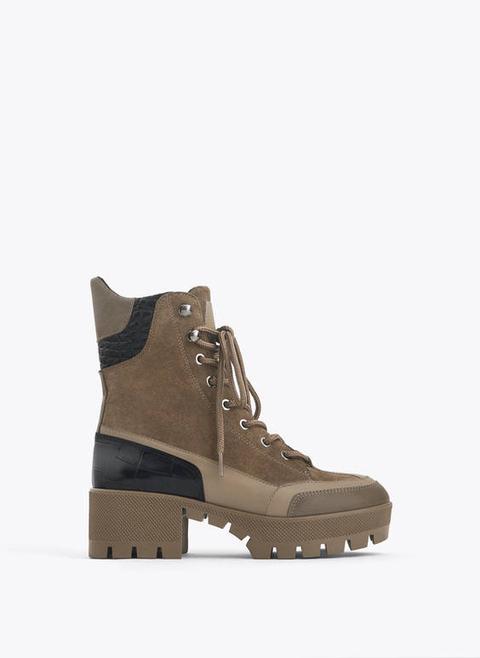 Kombinierte Lederstiefeletten Mit Profilsohle