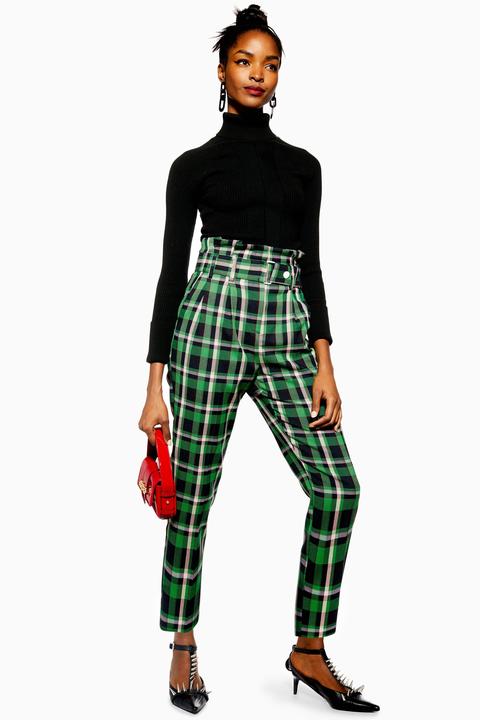 Petite Green Check Tailored Flare Trousers  Nasty Gal