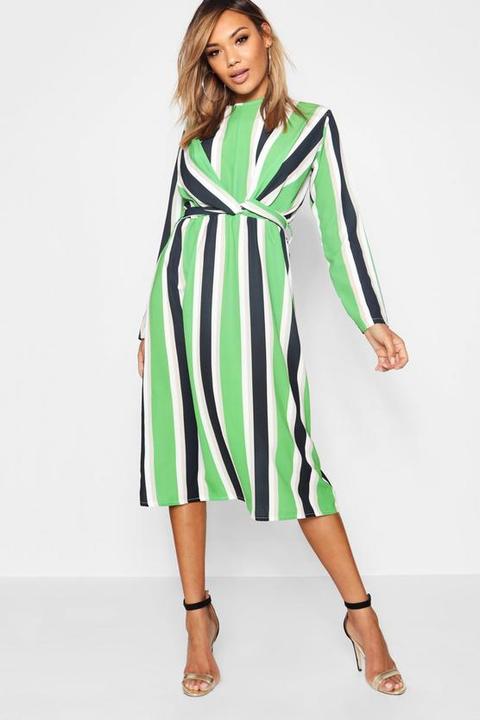 stripe wrap midi dress