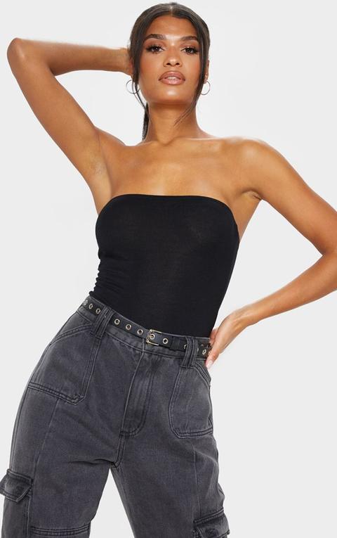 Basic Black Bandeau Bodysuit, Black