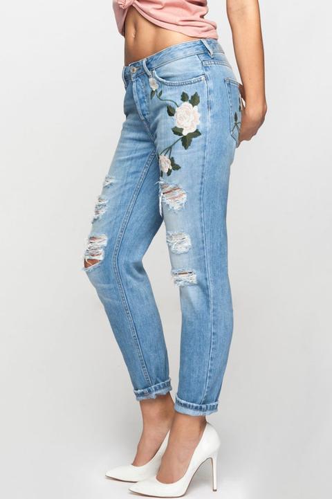 Jeans Boyfriend Blu Con Ricamo