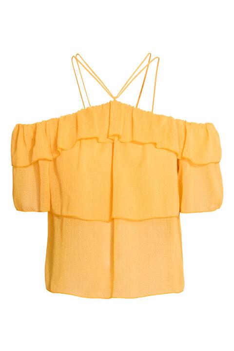 H & M - Top Spalle Scoperte Con Volant - Giallo