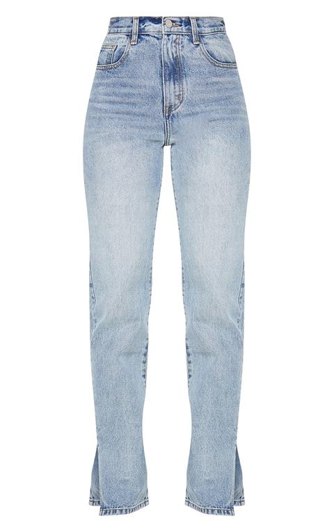 Vintage Wash Long Leg Split Hem Straight Jeans