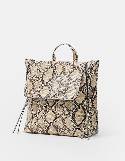Zaino Con Cerniere Effetto Serpente Beige