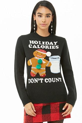 Forever 21 Holiday Calories Graphic Sweater , Black/multi