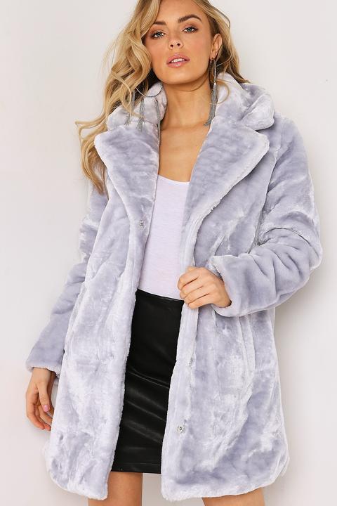 Blue Faux Fur Mid Length Coat