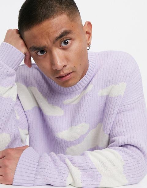 Asos Design Oversized Knitted Jumper With Cloud Design In Lilac-purple