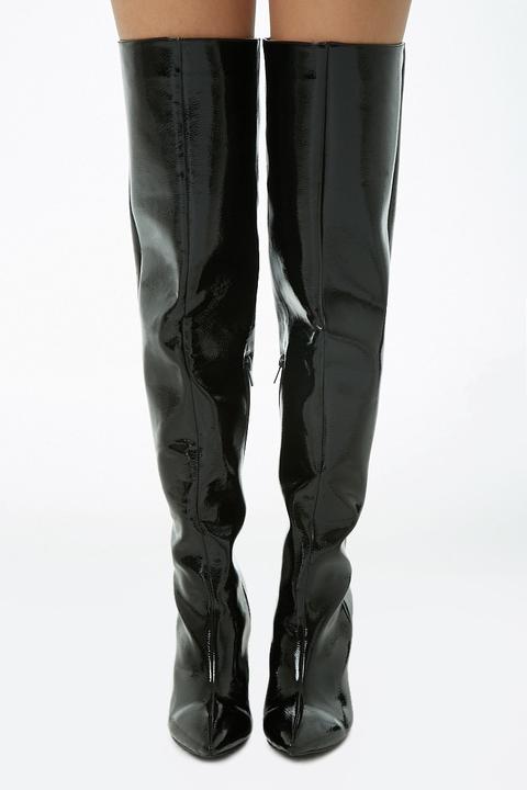 patent leather thigh high boots