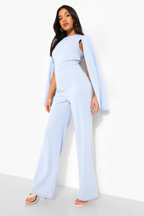 Womens Petite Cape Sleeve Jumpsuit - Blue - 12, Blue