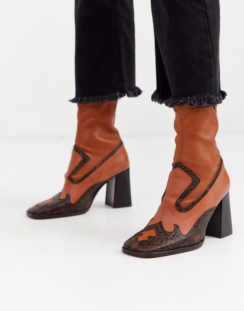 Botas Western Estilo Calcetín De Cuero Tostado Premium Evan De Asos Design