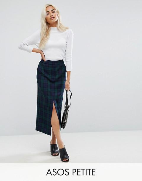 Asos Petite Tailored Clean Column Pencil Skirt In Tartan Check