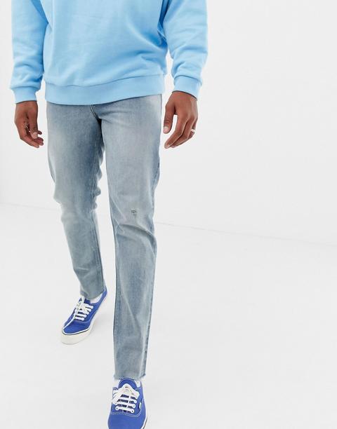 Asos Design- Jeans Slim Pesanti Da 140 Once Lavaggio Chiaro Vintage Con Abrasioni - Blu