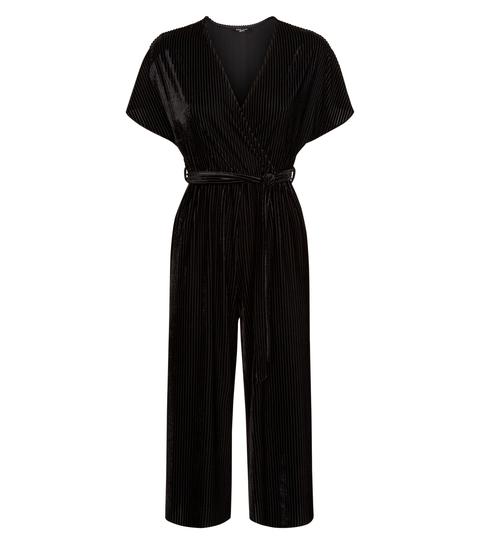 BNWT New Look Size 14 Black Velvet Wrap Culotte Jumpsuit