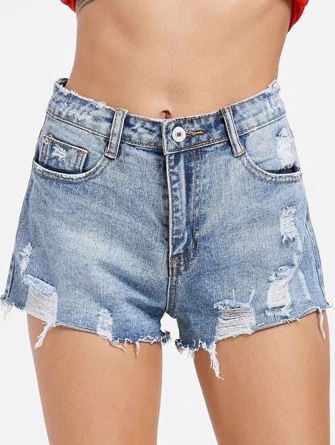 Pantaloncini Di Jeans Distrutti Tagliati