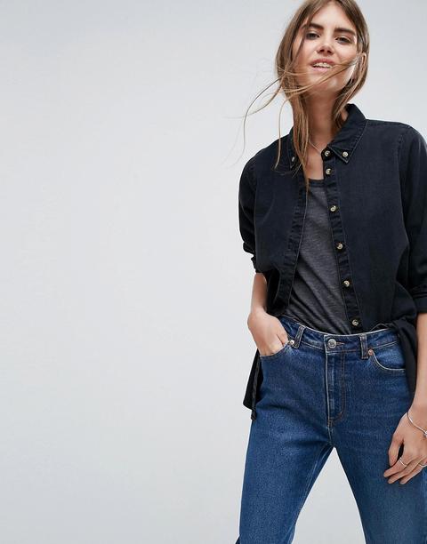Asos Design - Camicia Di Jeans Nero Délavé - Nero