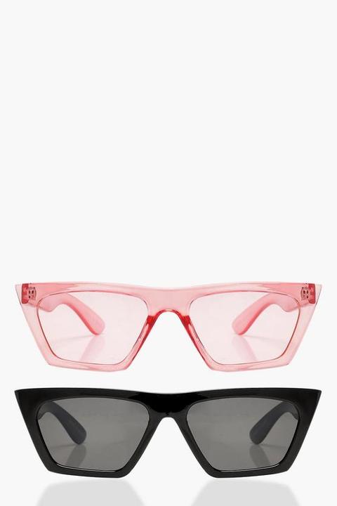 Erin 2 Pack Flat Top Slim Cat Eye Sunglasses