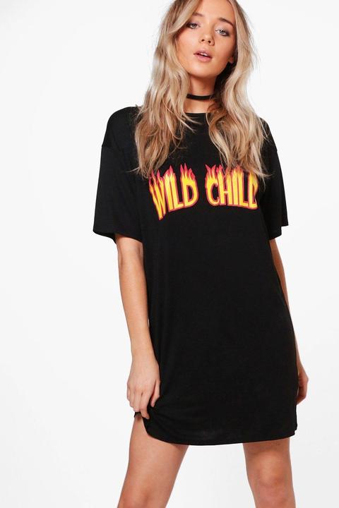 Vestido Estilo Camiseta Con Estampado "wild Child" En Llamas Lylo