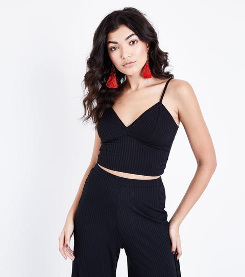 Black Ribbed Bralette New Look