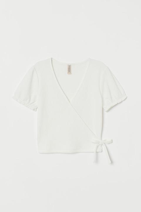 H & M - Top Increspato Con Incrocio - Bianco