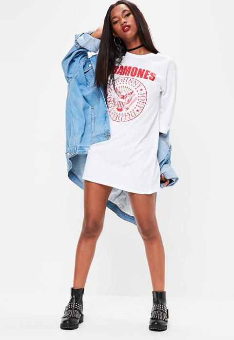 White Oversized Ramones Graphic T-shirt Dress