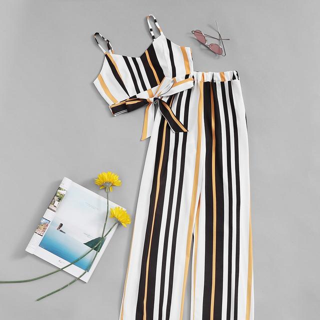 striped knot hem jumpsuit