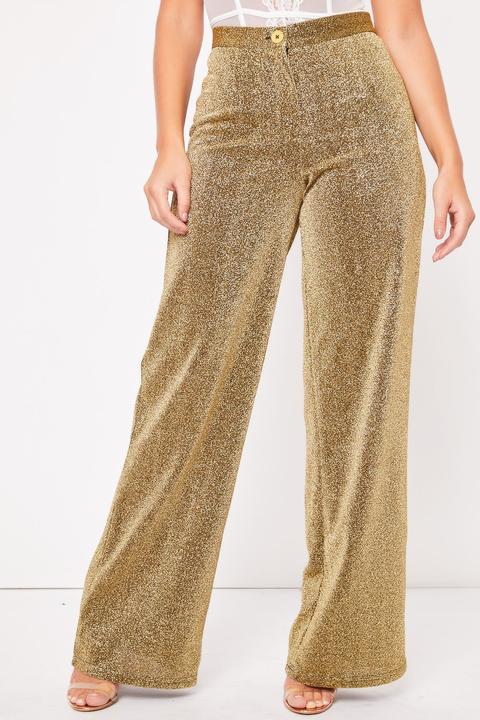 Kendall Gold Wide Leg Glitter Trousers