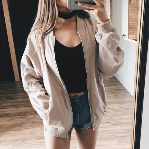 Sherlyn Beige Oversized Bomber Jacket