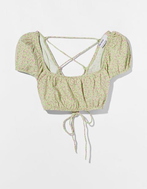 Camiseta Bámbula Cropped Lace Up Espalda