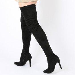 Alexus Thigh High Boots In Black Faux Suede