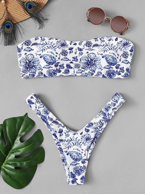Set De Bikini Bandeau Con Estampado De Porcelana
