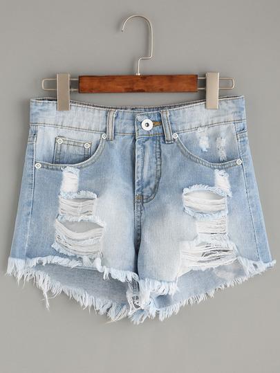 Shorts Rotos Flecos Denim Azul Claro