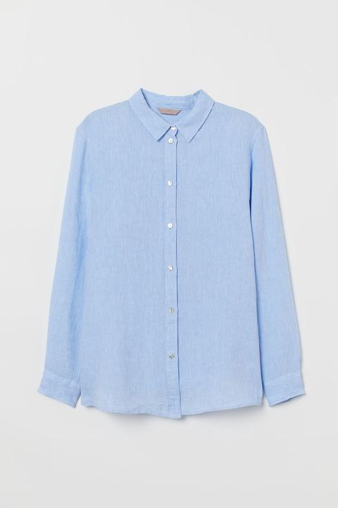 H & M+ Camisa De Lino - Azul