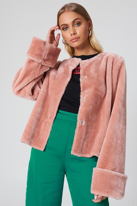 Na-kd Wide Cuff Faux Fur Jacket - Pink