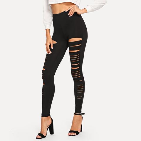 Leggings Con Strappi In Tinta Unita