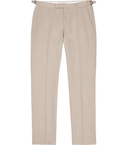 Reiss Cheque - Side Fasten Trousers In Stone