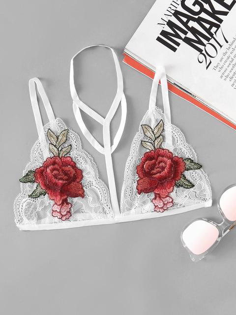 Bralette In Pizzo Con Ricamo Di Rosa