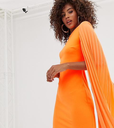 Minivestido Naranja Ajustada Con Mangas De Campana Plisadas De John Zack Tall