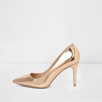 Rose Gold Metallic Mid Heel Court Shoes