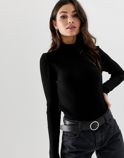 Jersey De Canalé Ajustado Con Cuello Vuelto De Asos Design