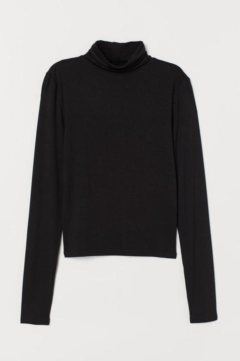 H & M - Maglia A Dolcevita Corta - Nero