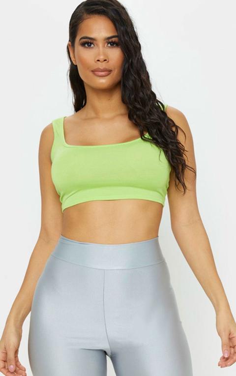 Neon Lime Basic Scoop Neck Crop Top