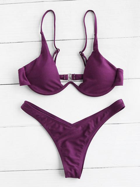 Underwire Top With Seam Trim Bikini Set