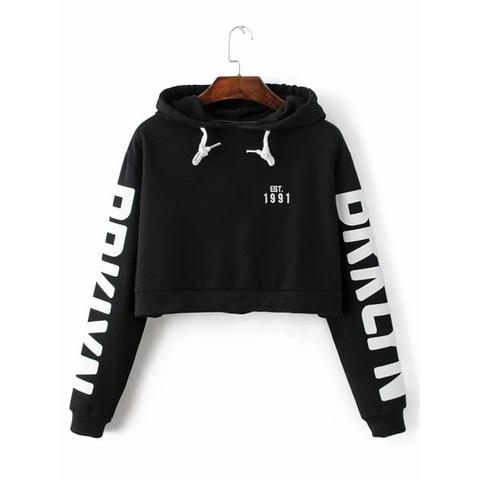 Letter Cropped String Hoodie