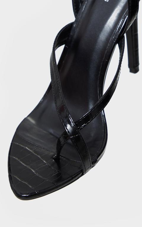 Black Cross Toe Loop Ankle Strappy High Heels