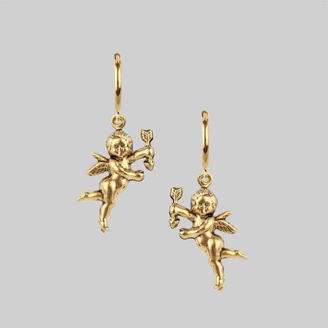 Day Dreamer. Cherub Hoop Earrings - Gold