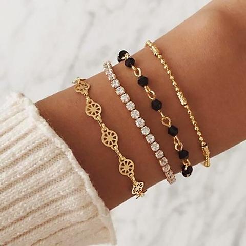 Bracciale Con Strass E Perla 4 Pezzi