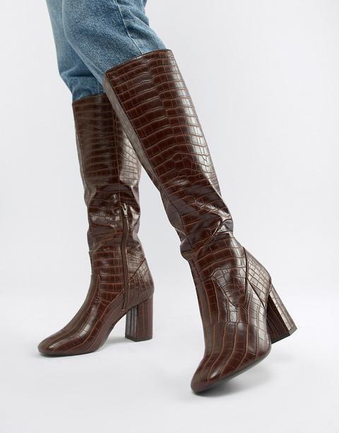 Botas De Tacón De Efecto Cocodrilo Con Pernera Alta Y Puntera Cuadrada De  New Look from ASOS on 21 Buttons