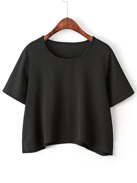 Camiseta De Manga Corta Con Bajo Redondeado - Negro