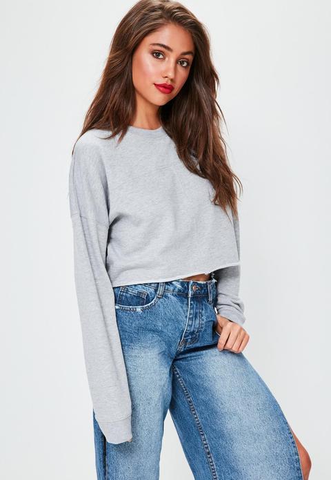 Sudadera Corta Con Dobladillo Deconstruido En Gris