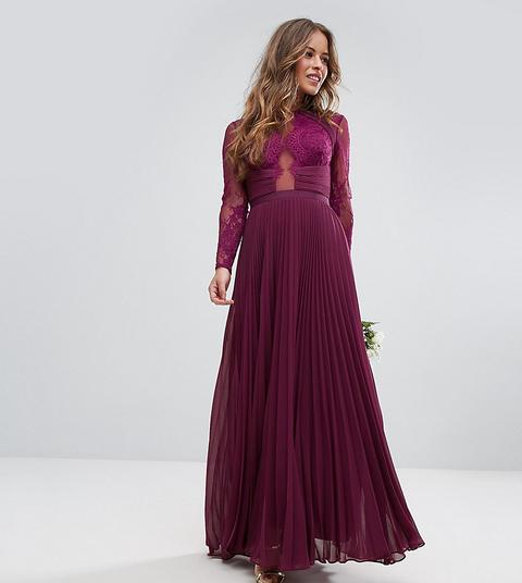 Vestido Largo Con Detalle De Plisado Y Bonito Acabado Con Encaje De Puntilla De Asos Petite Wedding
